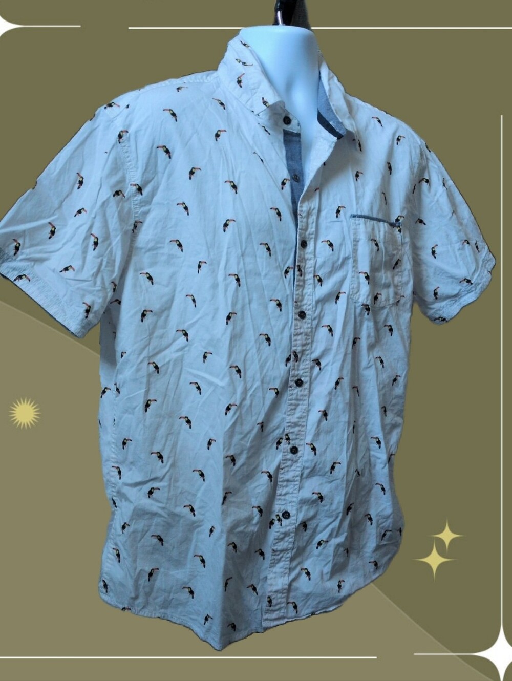 ✨ Sale Men's Lee Toucan Short Sleeve Button Down Tee XL